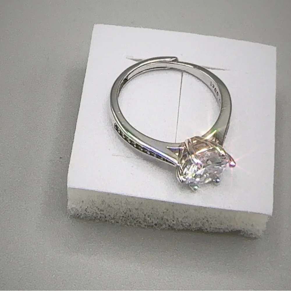 Silver Wedding Ring Diamond Simulant Adjustable New
